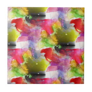 Carreau En Céramique Couleur d'aquarelle rouge et jaune