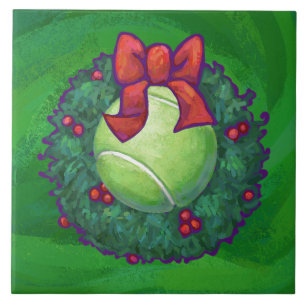 Carreau En Céramique Courbe de Noël de Tennis Ball sur Green