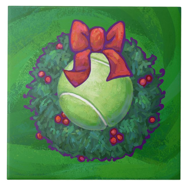 Carreau En Céramique Courbe de Noël de Tennis Ball sur Green (Devant)
