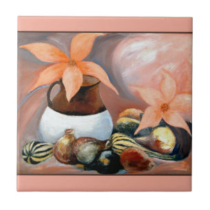 Carreau En Céramique Courges et fleurs -