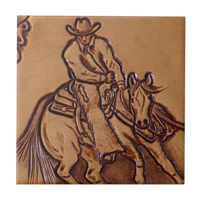 Carreau En Céramique Cowboy en cuir occidental de rodéo d'équitation (Devant)