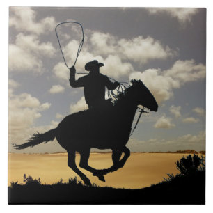 CARREAU EN CÉRAMIQUE COWBOY ET CHEVAL