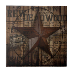Carreau En Céramique cowboy sauvage primitif d'étoile de Texas de pays