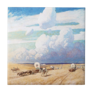Carreau En Céramique Cowboys occidentaux vintages, Wagons couverts par 