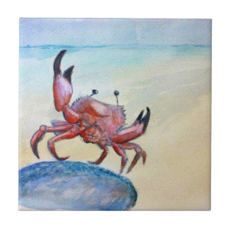 Carreau En Céramique Crabe orange sur la tuile de plage
