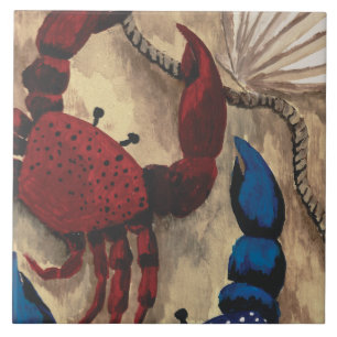 Carreau En Céramique Crabe rouge et bleu