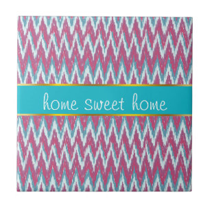 Carreau En Céramique Cranberry et Turquoise Motif iKat ZigZag