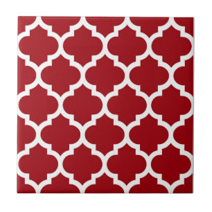 Carreau En Céramique Cranberry Red White Marocain Quatrefoil Motif #5