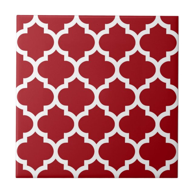 Carreau En Céramique Cranberry Red White Marocain Quatrefoil Motif #5 (Devant)