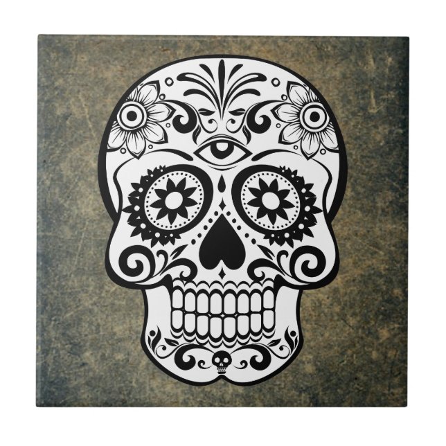 Carreau En Céramique Crâne à sucre Dia De Los Muertos (Devant)
