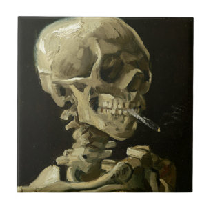 Carreau En Céramique Crâne avec cigarette par Van Gogh