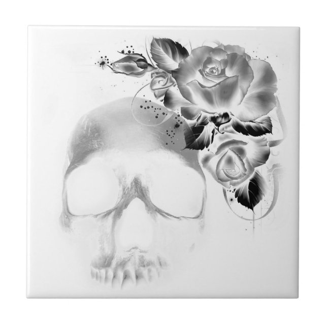 Carreau En Céramique Crâne avec des roses (Devant)