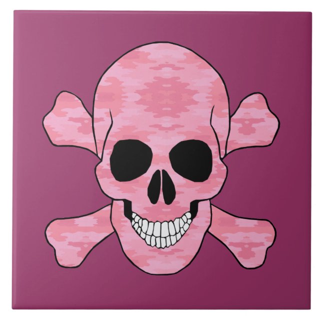 Carreau En Céramique Crâne Camouflage Rose Et Carrelage Crossbones (Devant)