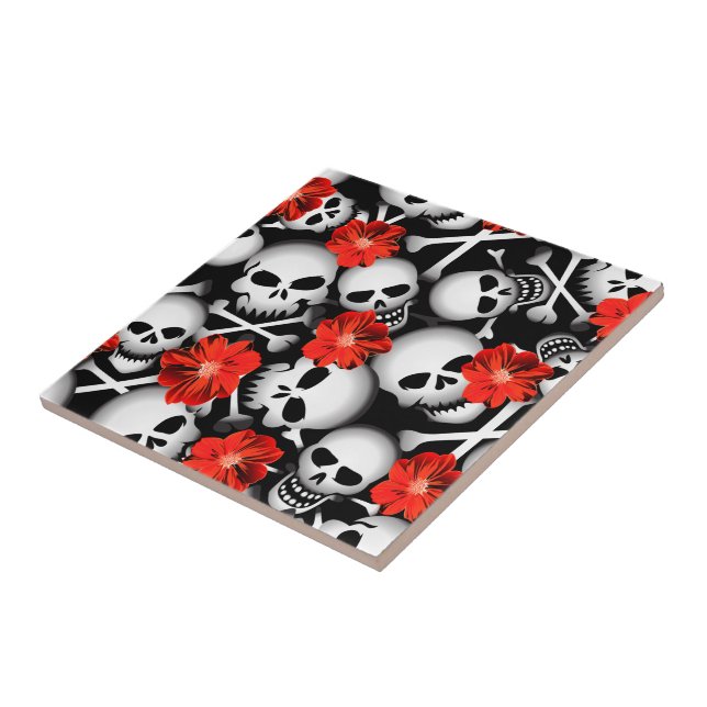 Carreau En Céramique Crânes et fleurs (Côté)