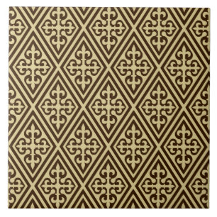 Carreau En Céramique Croix médiévale Damas - Brown foncé et bronzé