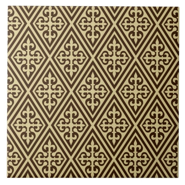 Carreau En Céramique Croix médiévale Damas - Brown foncé et bronzé (Devant)