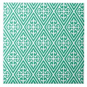 Carreau En Céramique Croix médiévale Damask - Turquoise et blanc