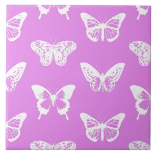 Carreau En Céramique Croquis papillon, orchidée et blanc