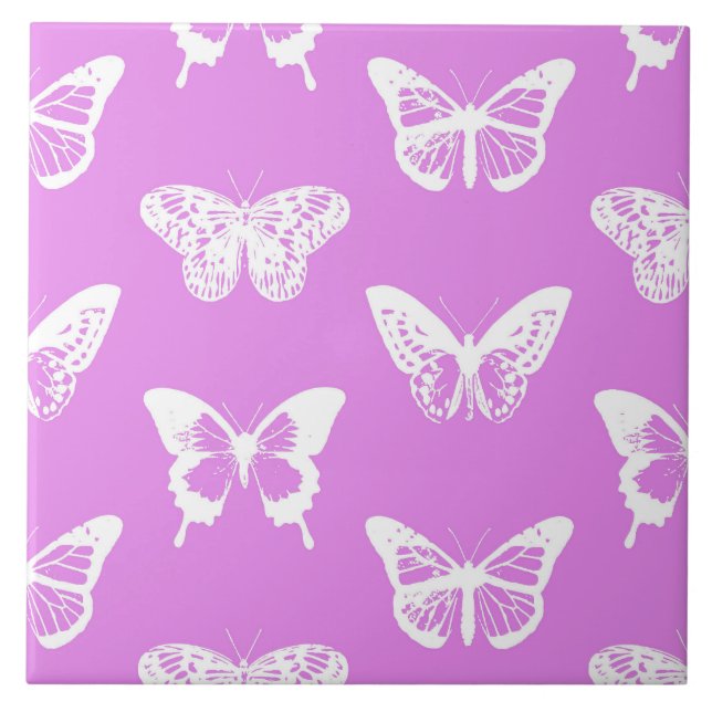 Carreau En Céramique Croquis papillon, orchidée et blanc (Devant)