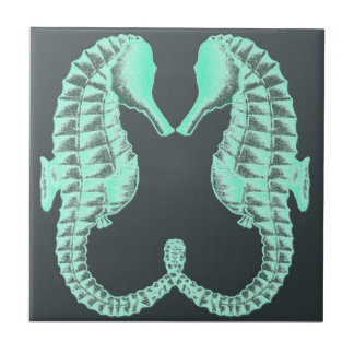 Carreau En Céramique Cru bleu embrassant des hippocampes