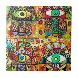 Carreau En Céramique Cru Tapastry de Hamsa d'étoile de David