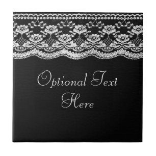 Carreau En Céramique Cuir noir et blanc & dentelle