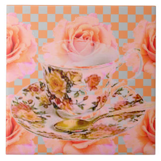 CARREAU EN CÉRAMIQUE CUISINE DREAM-THÉ ROSES & GOLD TEACUP