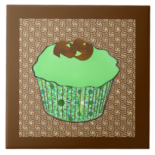 Carreau En Céramique Cupcake au chocolat congelé à la menthe, Arrière -