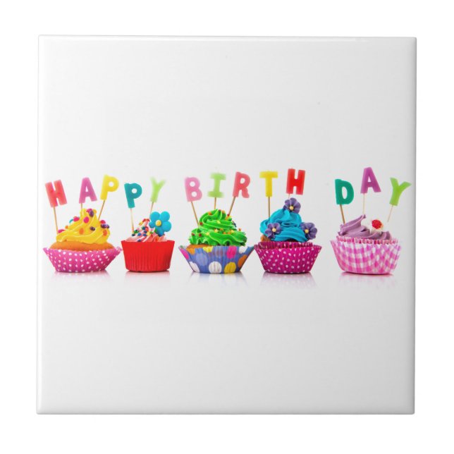 Carreau En Céramique Cupcakes de Joyeux Anniversaire (Devant)