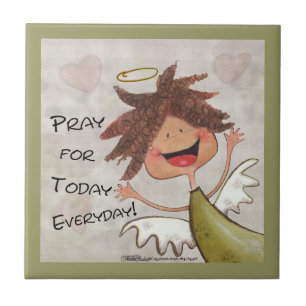 Carreau En Céramique Curly Haired Angel-Priez pour aujourd'hui, tous le