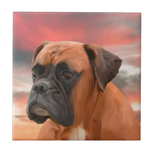 Carreau En Céramique Cute Boxer Dog Eau Couleur Huile Peinture Art