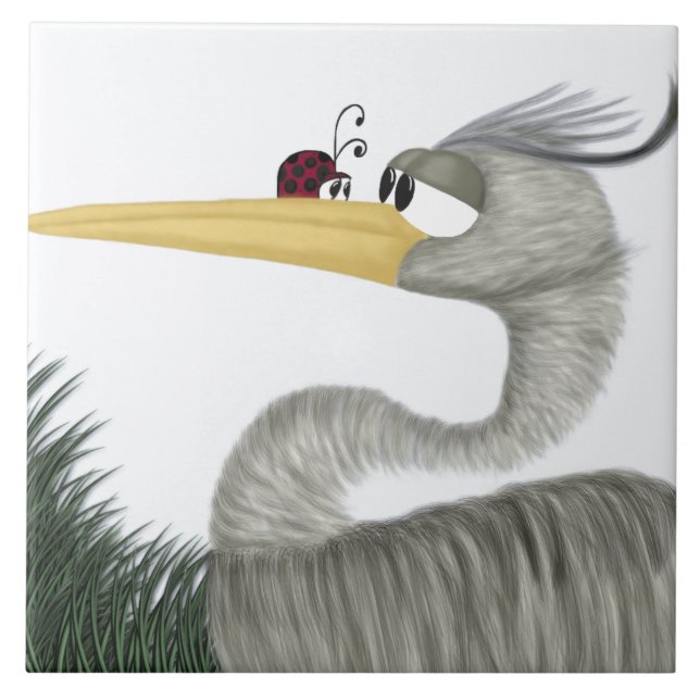 Carreau En Céramique Cute Heron et Ladybug (Devant)