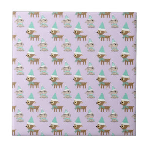 Carreau En Céramique Cute Reindeer et Bunnies Vacances Motif d'art