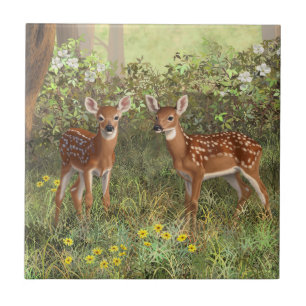 Carreau En Céramique Cute White Deer Twin Fawns
