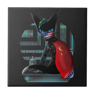 Carreau En Céramique Cyberpunk Ninja Chat noir
