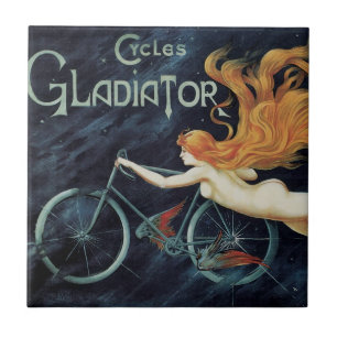 Carreau En Céramique Cycles de gladiateurs, Art Nouveau Victorien Vinta