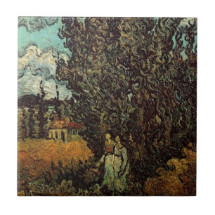 Carreau En Céramique Cyprès et deux femmes par Vincent van Gogh