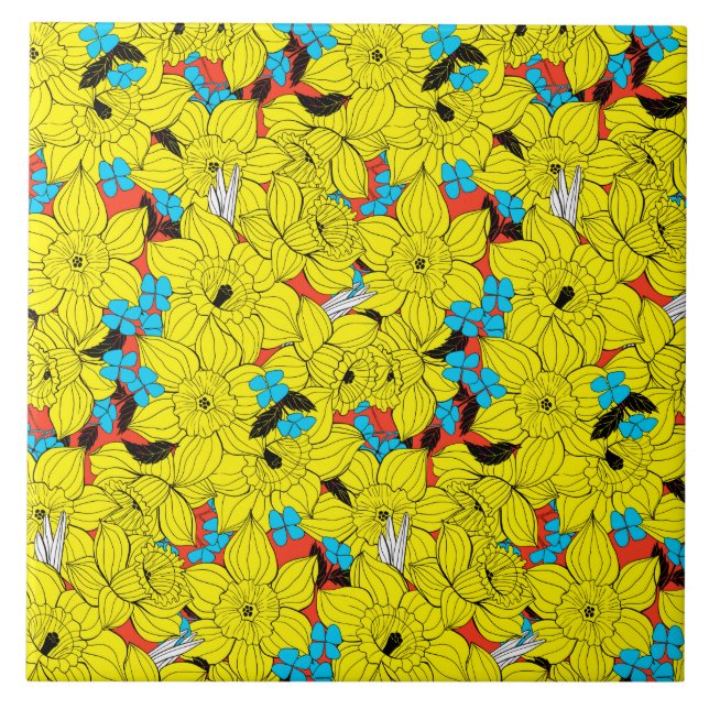 Carreau En Céramique Daffodiques motif floral printanier (Devant)