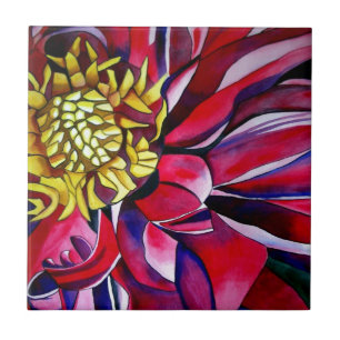 Carreau En Céramique Dahlia fleur originale aquarelle abstraite art