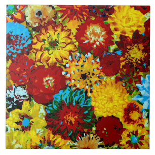 Carreau En Céramique Dahlias Abstrait Fleur Fleur Florale Photo