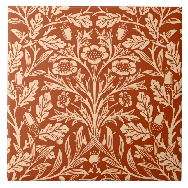 Carreau En Céramique Damas florales Art Nouveau, Mandarin Orange (Devant)
