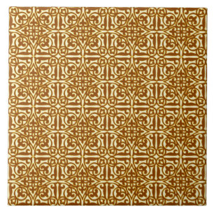 Carreau En Céramique Damas médiéval Fleur de lis, cuivre et crème