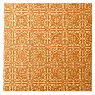 Carreau En Céramique Damas médiéval Fleur-de-lis, mandarine orange