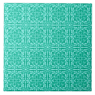 Carreau En Céramique Damas médiévale Fleur-de-lis, turquoise & aqua