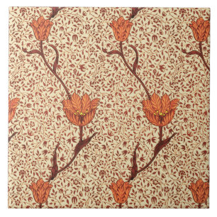 Carreau En Céramique Damassé, corail et beige de tulipe de Nouveau