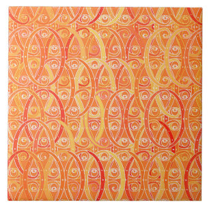 Carreau En Céramique Damassé d'arabesque, doucement orange et corail