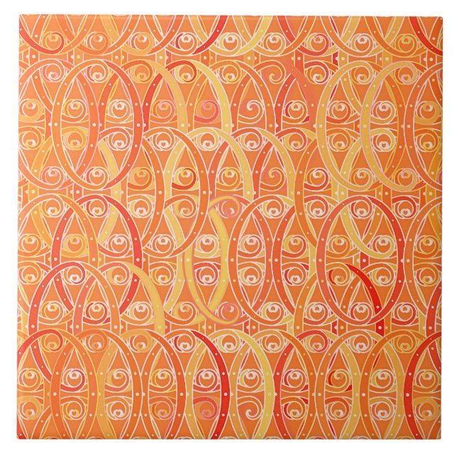 Carreau En Céramique Damassé d'arabesque, doucement orange et corail (Devant)
