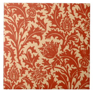 Carreau En Céramique Damassé de chardon de William Morris, mandarine