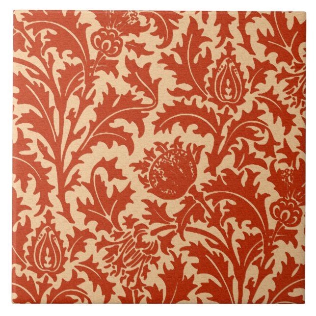 Carreau En Céramique Damassé de chardon de William Morris, mandarine (Devant)