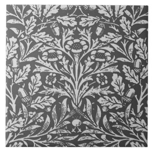 Carreau En Céramique Damassé florale de Nouveau d'art, gris